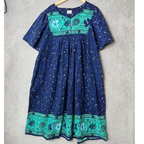 Daffodil Midi Dress 2XL Floral Pockets Blue Babydoll Retro Western Prairie XXL - Picture 1 of 13